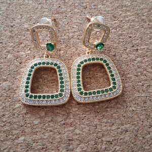 *SOLD*18k Yellow Gold Plated Cubic Zirconia Dangle Earrings